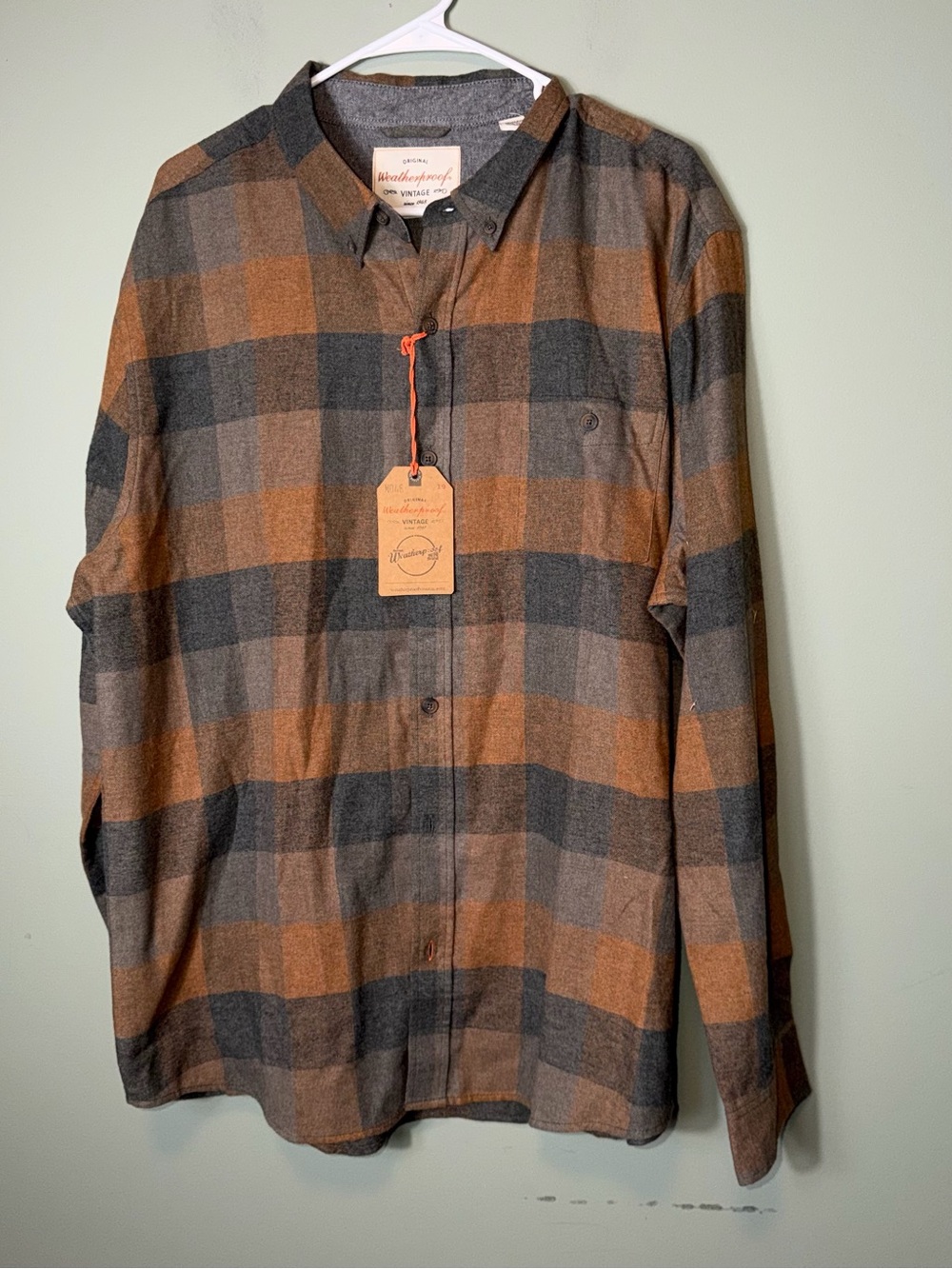 Weatherproof Men's Brown & Gray Plaid Button-Up Shirt New XXL